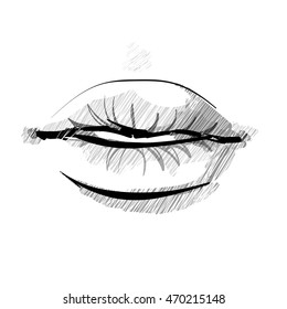 Background with lips. Freehand drawing style