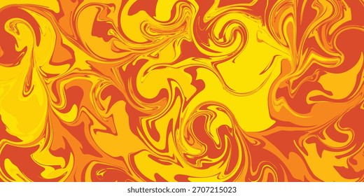 Background liquid fluid wave shapes. Yellow orange color banner. Marble waves wallpaper