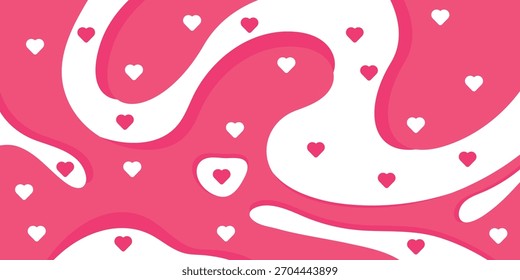 Fondo Líquido ondulado Formas de fluido de color rosa sobre fondo blanco. Corazones de amor sin patrón