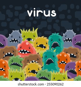 Background with little angry viruses, microbes and monsters.