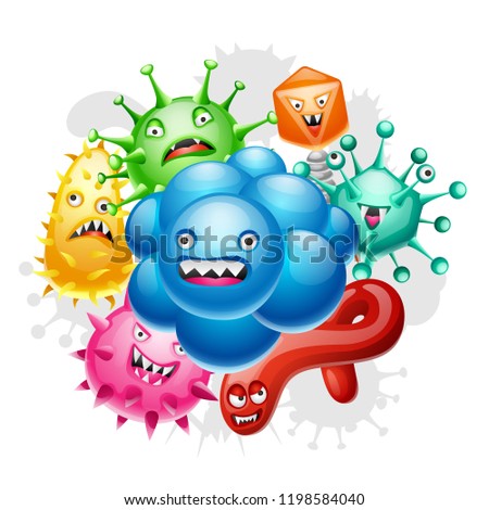 Background with little angry viruses, microbes and monsters.