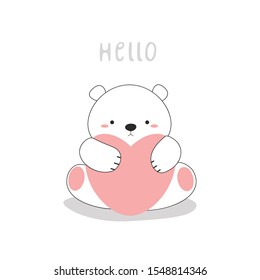Background with little bear. Cute cartoon vector.