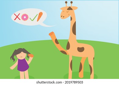 Background of Little girl saw Graft eating Carrot. Healthcare and Medical concept