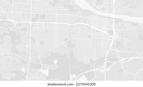 Background Little Rock map, Arkansas, white and light grey city poster. Vector map with roads and water. Widescreen proportion, digital flat design roadmap.