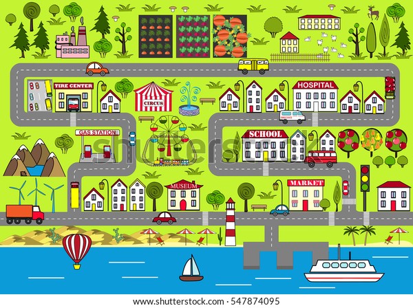 Background Lively City Houses Streets Amusement Stock Vector (Royalty ...