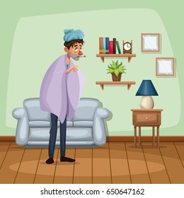 background living room home with cold sickness people