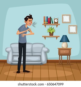 background living room home with sneeze sickness people