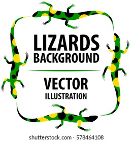 Background with lizards. Cartoon  flat characters. Vector Image.