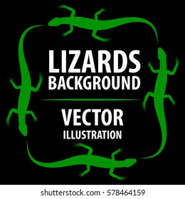 Background with lizards. Cartoon  flat characters. Vector Image.