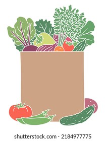 Background with local produce in a paper bag