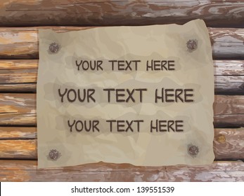 background of logs with a sheet of paper