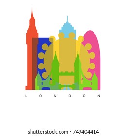 Background of London buildings and monuments. For tourism, vacations, travel, culture. Vector illustration.