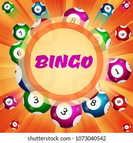 Background of lottery balls with circle banner, bingo, vector illustration