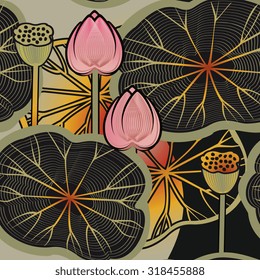 background with a lotus flowers and leaves