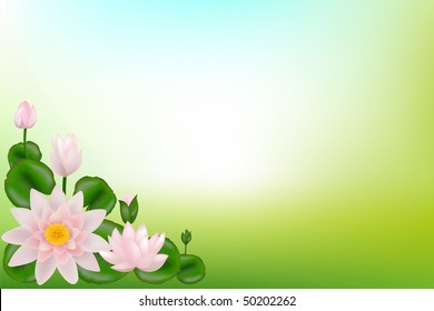 Background with Lotuses, leaves and tangier lines