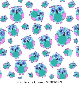 Background. Lovely cartoon owls for children. Vector illustration