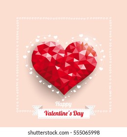 Background with low poly heart and ribbon. Eps 10 vector file.
