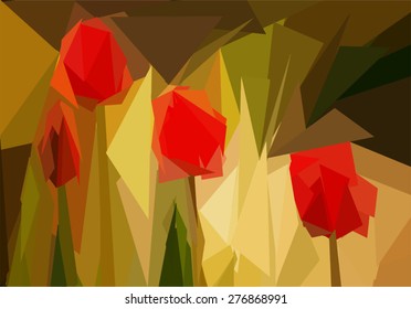 background  low poly tulips in the garden 