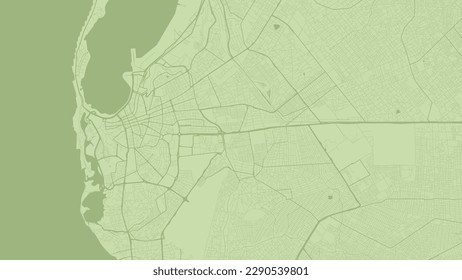 Mapa de Luanda de fondo, Angola, afiche de la ciudad de los olivos. Mapa de vectores con carreteras y agua. Proporción panorámica, hoja de ruta de diseño digital plano.