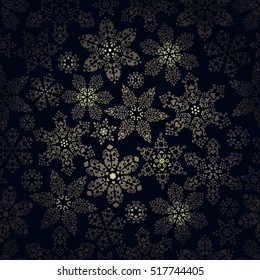 Background with luminous openwork snowflakes on black. Vector illustration.