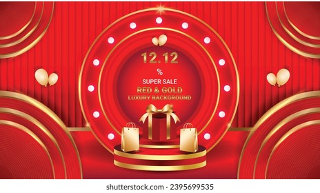 BACKGROUND LUXURY SALE RED AND GOLD ABSTRACT PODIUM FLYER BANNER SOCIAL MEDIA TEMPLATE 2