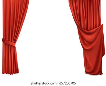 Background with luxury scarlet red silk velvet curtains and draperies