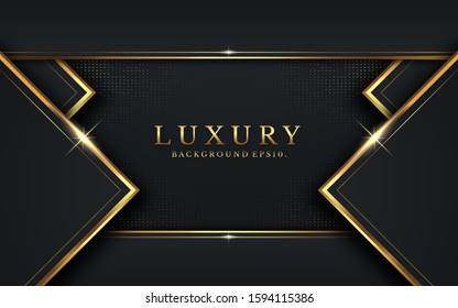 background luxury VIP 3d abstract modern and dark black color with line Gold Sparkles glitter and gradient decoration shapes geometric Polished vector , design elements