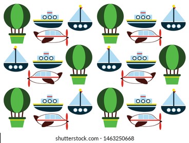 background with machines (balloon, plane, ships), pattern