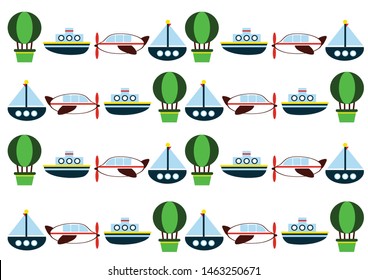 background with machines (balloon, plane, ships), pattern