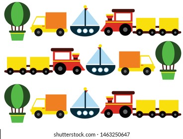 background with machines (balloon, ship, car, train) pattern