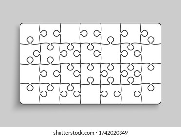 Fondo hecho con 28 piezas blancas rompecabezas. Mapa de rompecabezas de rótulos rectangulares vectoriales con partículas, detalles, azulejos, piezas. Patrón de marco para educación y presentación con rompecabezas de pieza de elemento.
