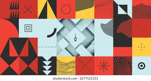 Fondo hecho de bloques 3d. Patrón geométrico. Montaña. Red del ciberespacio. Diseño de mosaico. Composición artística. Vector para folleto, póster, portada, tarjeta, presentación, volante o Anuncio.