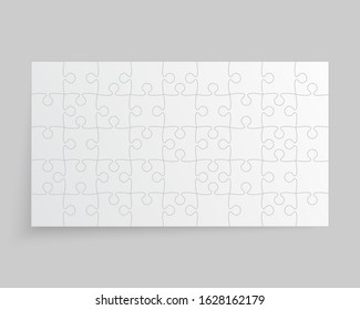 Background made with 40 white pieces puzzle. Vector rectangle banner jigsaw template with particles, details, tiles, parts. Frame pattern for education and presentation with element piece puzzle.