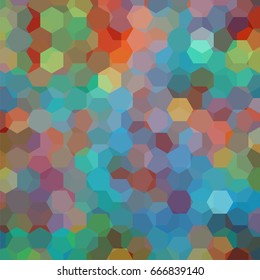 Background made of blue, green, red, orange hexagons. Square composition with geometric shapes. Eps 10