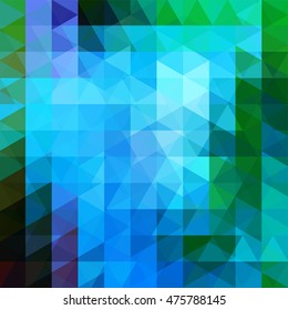 Background made of blue, green triangles.  Square composition with geometric shapes. Eps 10