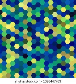 Background made of blue, green, yellow hexagons. Seamless background. Square composition with geometric shapes
