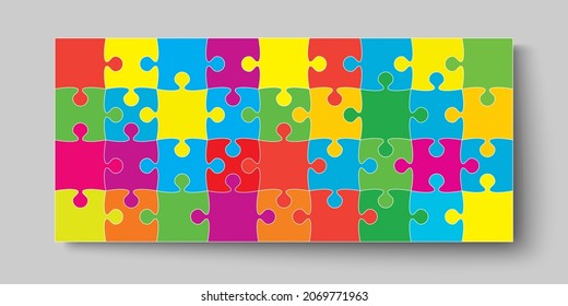 El fondo hizo rompecabezas de colores. Mapa de rompecabezas de rótulos rectangulares vectoriales con partículas, detalles, azulejos, piezas. Patrón de marco para educación y presentación con rompecabezas de pieza de elemento.