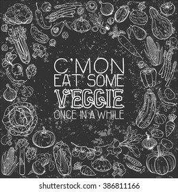 background made of different hand drawn vegetables
