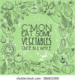 background made of different hand drawn vegetables
