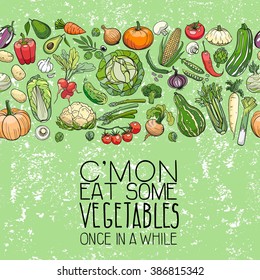 background made of different hand drawn vegetables