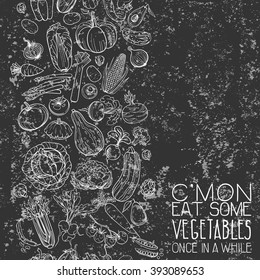 background made of different hand drawn vegetables