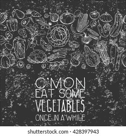background made of different hand drawn vegetables