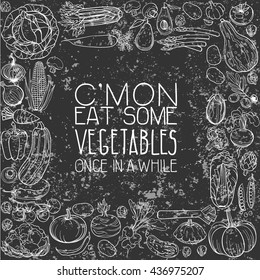 background made of different hand drawn vegetables