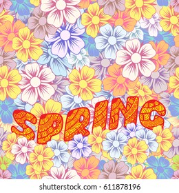 Background made up of flowers and plants. Botany.