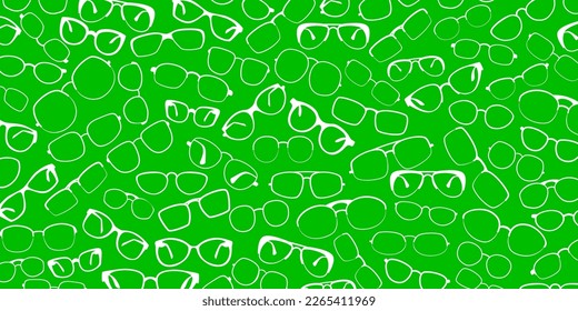 Background made of glasses or spectacle frames, white on green background