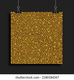 Secuencias de oro de fondo, relámpagos, chispas, pastillas. Cartel de lujo de plantilla de vectores con secuencias brillantes, puntos de degradado de brillo. Mosaico circular brillante de fondo para discoteca festiva