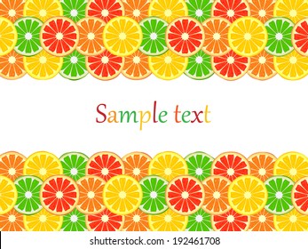 Background made of grapefruit, orange, lemon and lime slices. Horizontal citrus borders