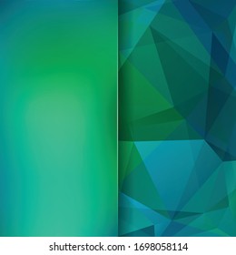 Background made of green, blue triangles. Square composition with geometric shapes and blur element. Eps 10