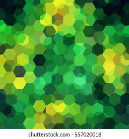 Background made of green, yellow hexagons. Square composition with geometric shapes. Eps 10