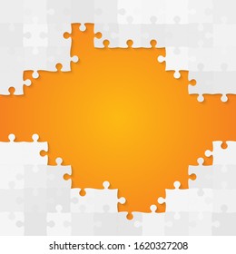 Background made with grey pieces puzzle. Vector square banner jigsaw template with particles, details, tiles, parts. Frame pattern for education and presentation with element piece puzzle.
